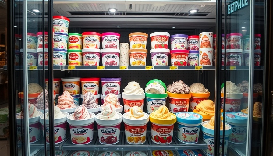 Frozen desserts in a supermarket aisle, focusing on ice cream brand options.