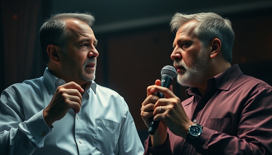 Two men discussing pandemic accountability with microphones