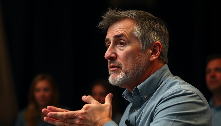 Middle-aged man discusses health topics, promoting mental wellness for seniors.