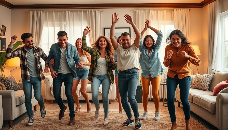 Energetic group of friends dancing, lively atmosphere, NFL news related.