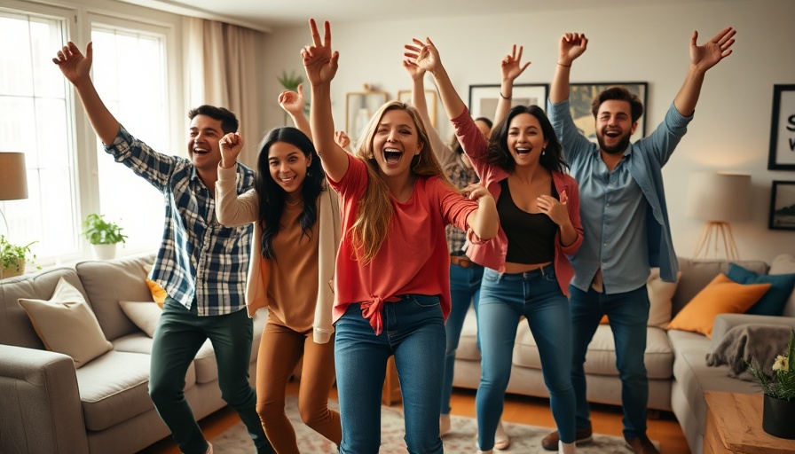 Travis humor sports culture captured in lively dance celebration.