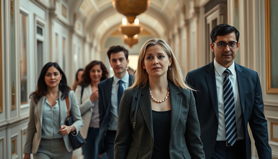 Senate members walking purposefully after $9 billion cuts approval.