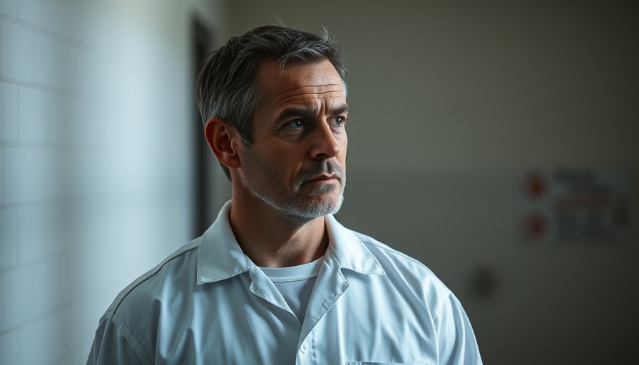 Mature man in prison uniform contemplating, Texas death row execution innocence claims.
