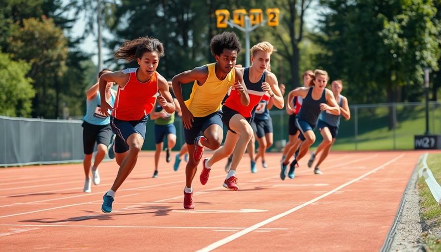 Athletes racing intensely on a track in bright sunlight