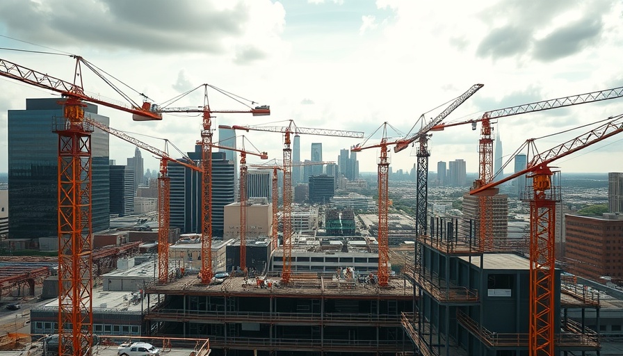 Dallas construction updates with cranes and workers.