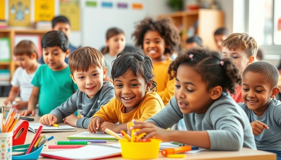 Diverse children in an after-school program classroom engaging with materials.