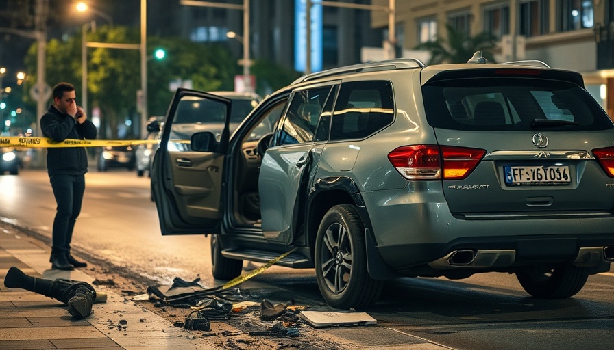 Car crash aftermath at Los Angeles nightclub incident with police tape.