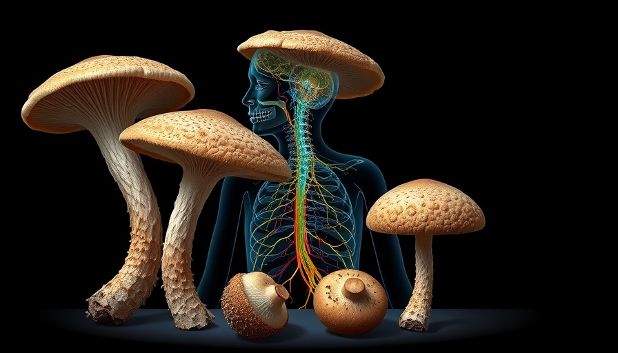 Lion's Mane mushroom benefits illustrated with nervous system.