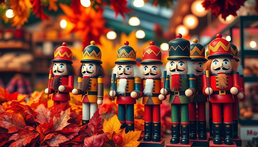 Festive nutcracker display during holiday shopping season.