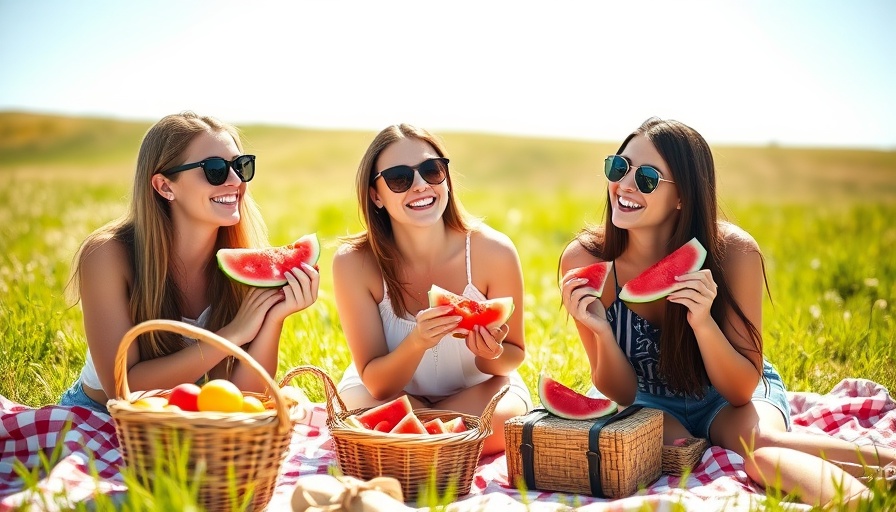 Women enjoy watermelon at a picnic, exploring watermelon health benefits.