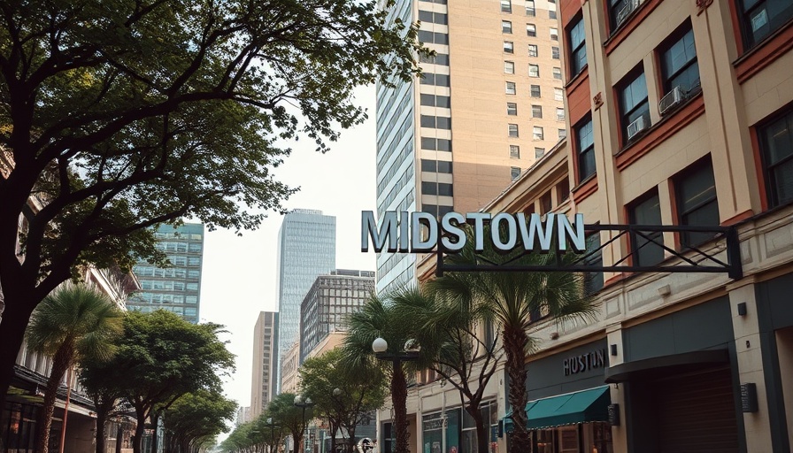 Midtown Houston street scene highlighting decline with entrance sign.