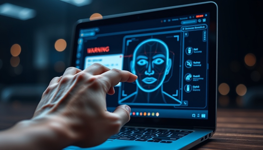 Deepfake detection technology shown on laptop screen with hand interaction.