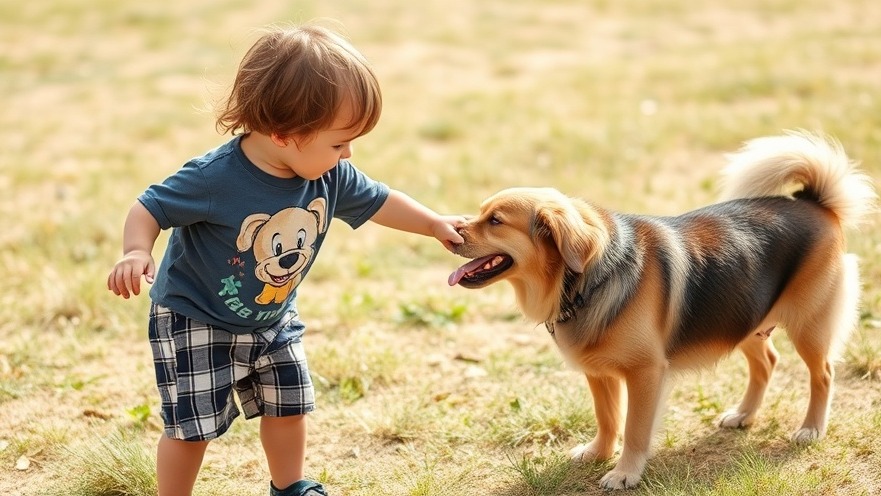 Breaking news: Child in shorts petting a dog, a heartwarming moment.
