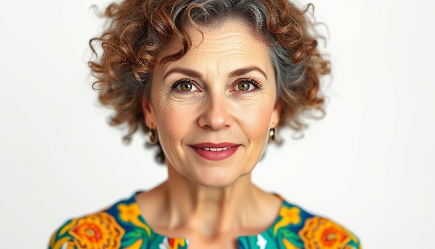 Middle-aged woman giving mental health tips with confident expression.