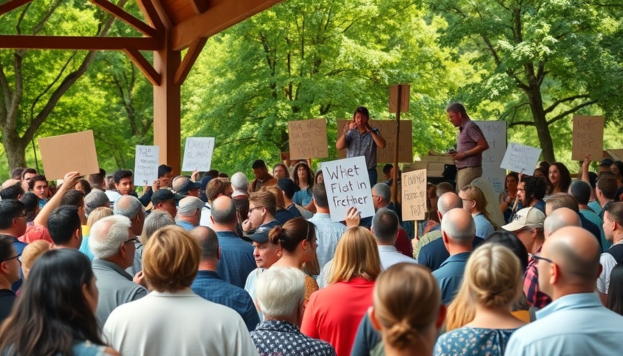 Texas Redistricting Hearing community gathering with diverse crowd and signs.