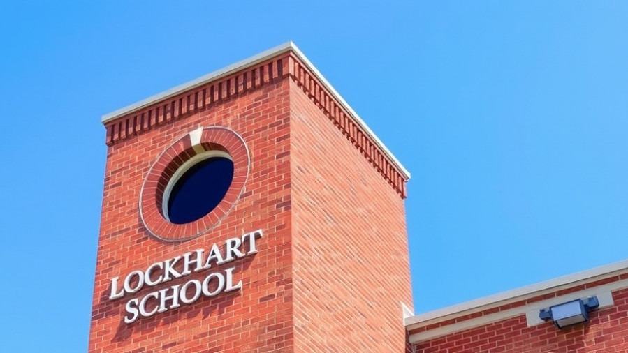 Lockhart Junior High School brick tower, part of teacher homeownership programs.