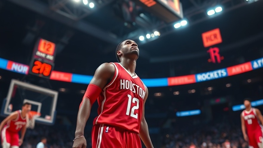 Houston Rockets player #12 in red uniform looking dejected on the court.