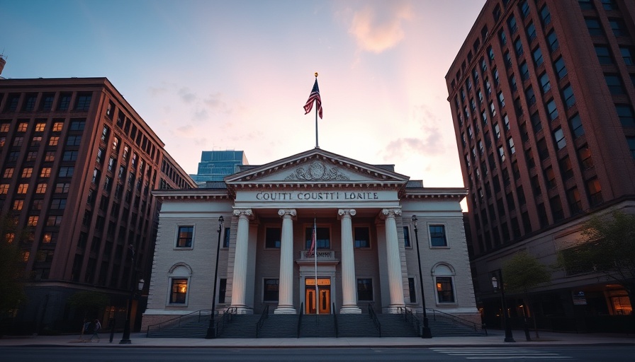 Massachusetts courthouse under twilight sky, public defender context.