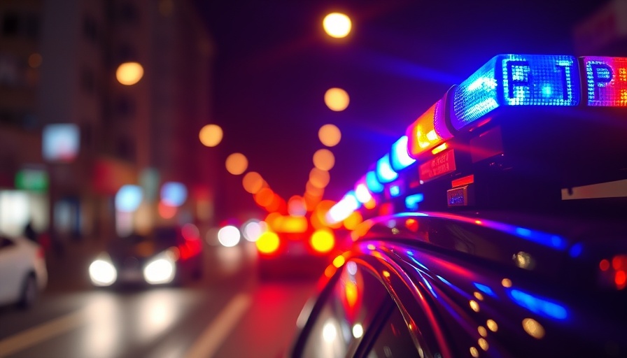 Police lights in night scene related to Spicewood crash injuries.