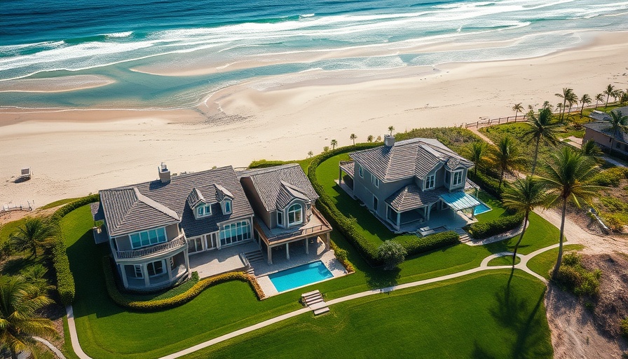 Houston real estate market beachfront properties aerial view.