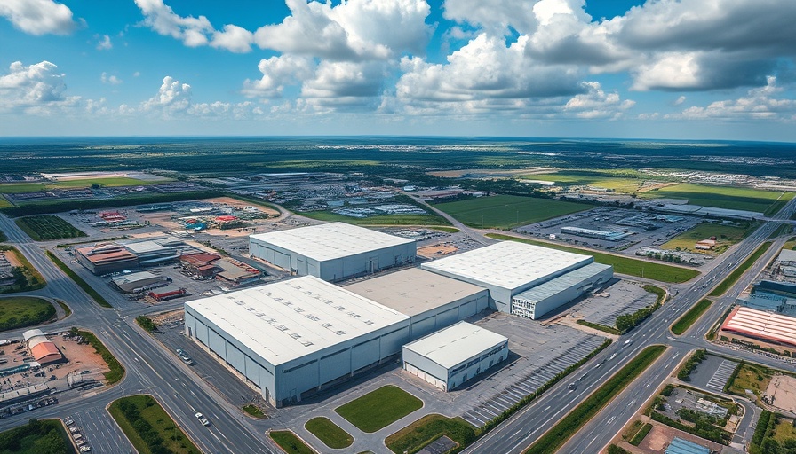 Aerial view of Pegatron Georgetown factory with white roofs and roads.