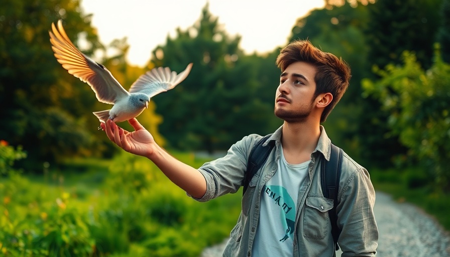 Man releasing bird in wildlife refuge from bombing range.