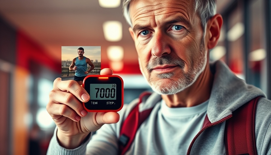 Man with pedometer reading 7000 steps, walking 7000 steps a day.