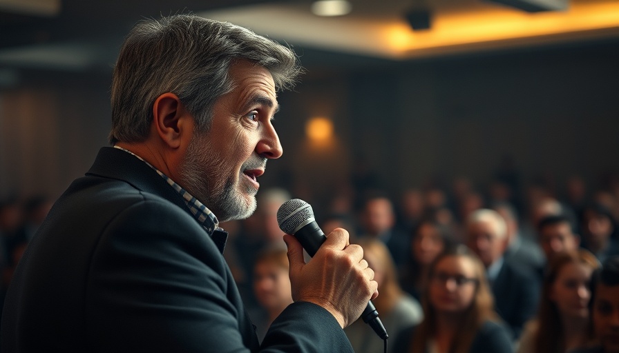 National political news speaker engaging audience in venue.