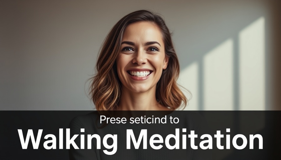 Benefits of walking meditation video thumbnail with smiling woman.