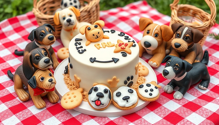 Dog-themed dessert collection in Dallas with cake and cookies.