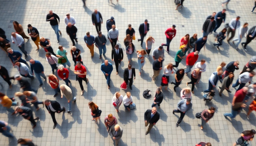 Overhead view of a bustling crowd in urban plaza, Medicaid work requirements 2026.