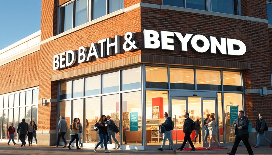 Bed Bath & Beyond storefront with customers entering, reopening scene.