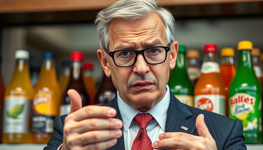 Concerned presenter warning about benzene in colorful beverages.