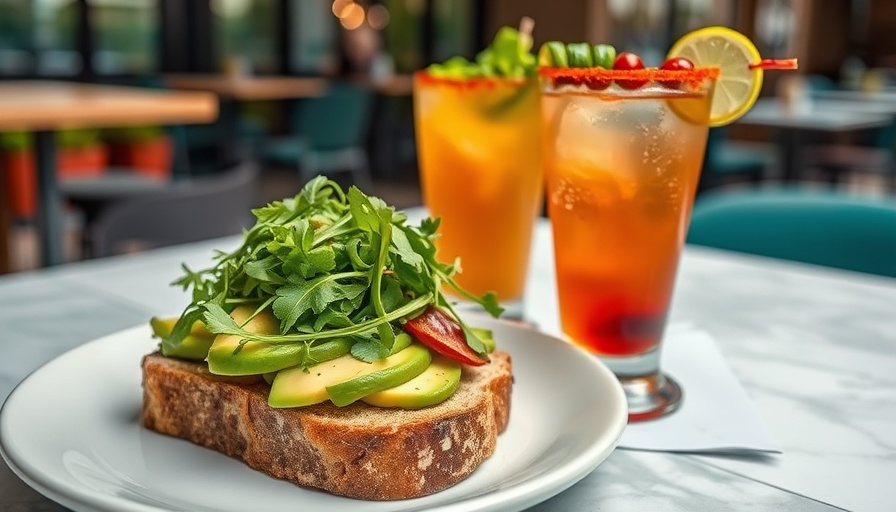 Houston dining guide showcasing brunch with avocado toast and cocktail