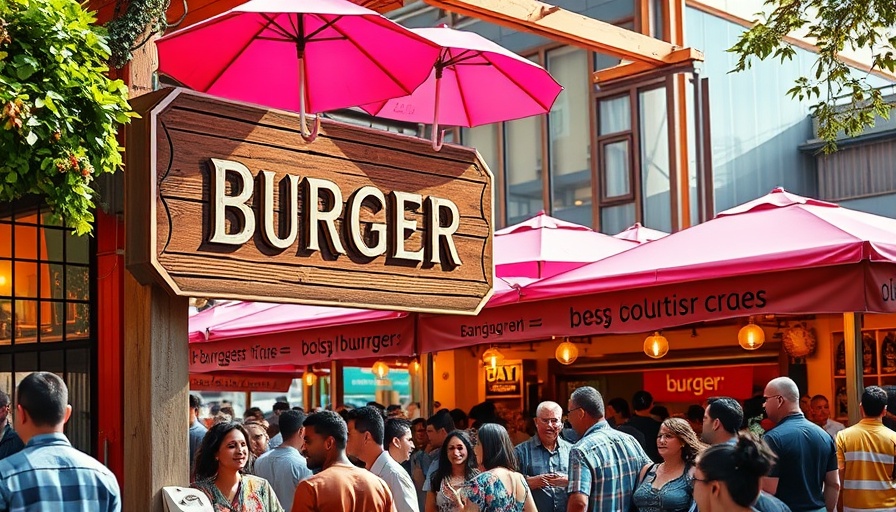 Burger joint venue, vibrant scene for benefit concert for flood victims.