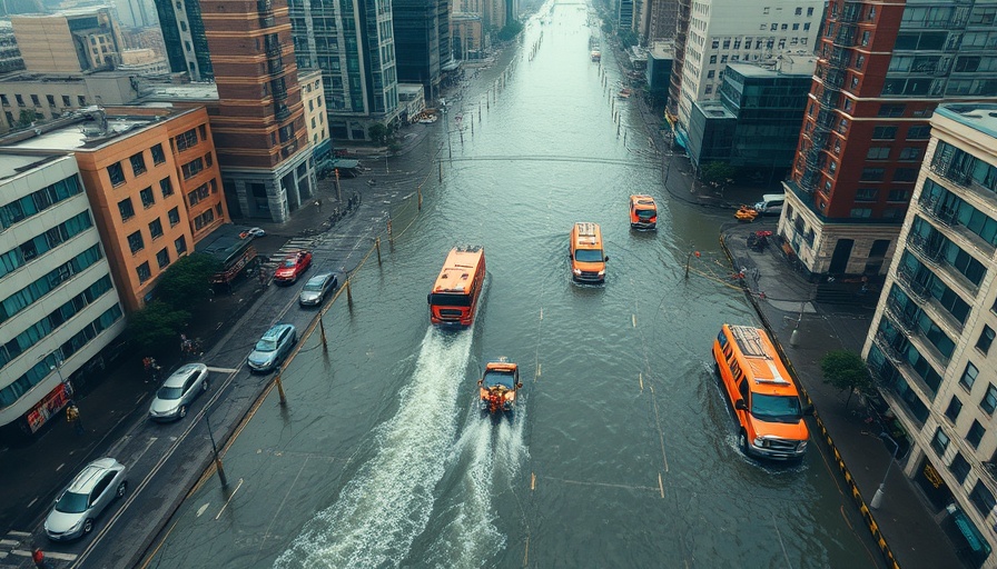 Aerial view of Texas city during flood, showcasing disaster planning.