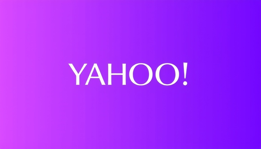Yahoo logo on purple background.