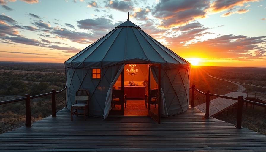 Cozy yurt on deck at Texas glamping resort sweepstakes location.