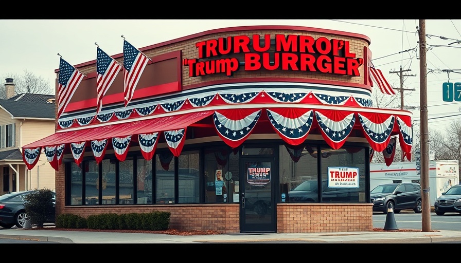 Trump-themed burger joint in Houston with patriotic decor.