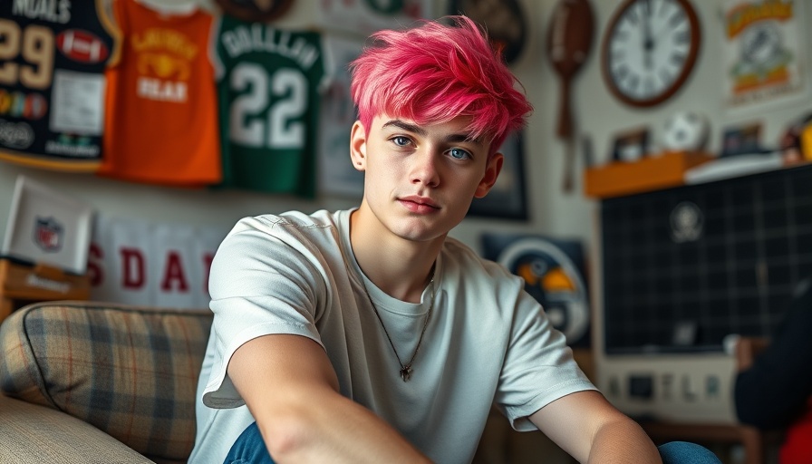 Young adult in a room with sports decor, illustrating NFL stars' impact.