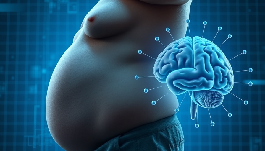 Futuristic illustration of obesity's effects on the brain, blue tones.