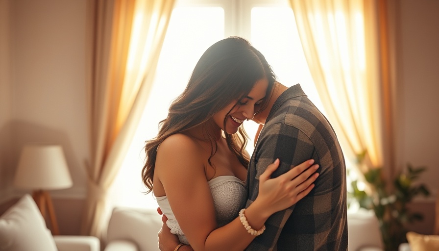 Couple in cozy room embracing, subtle signs of codependency theme.