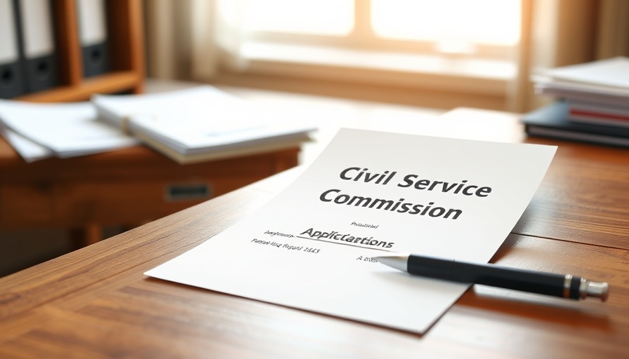 Austin Civil Service Commission applications document on a desk.