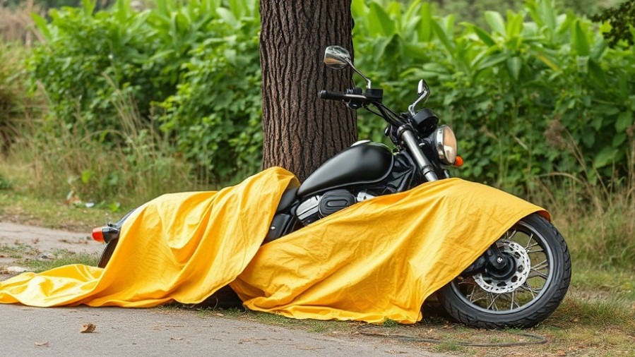 Houston motorcycle accident scene with yellow tarp covering victim near crashed bike