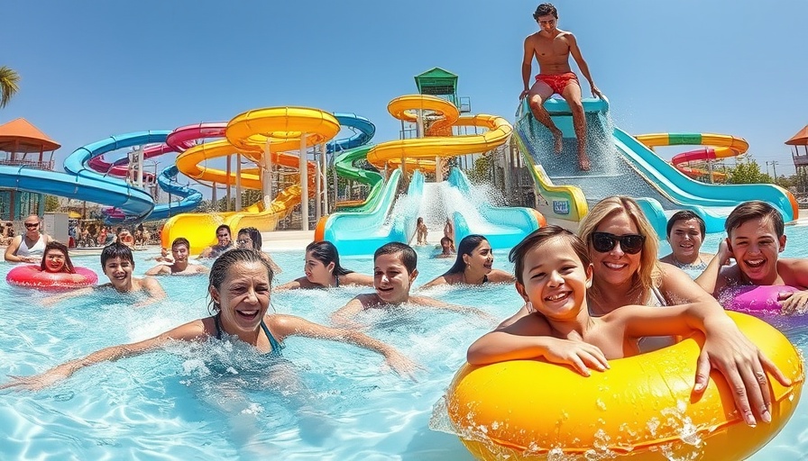 Houston water parks collage showing fun water activities and slides.