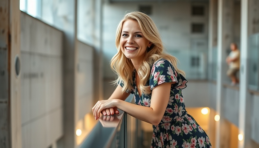 Cheerful woman promoting diet to ease lipoedema indoors.