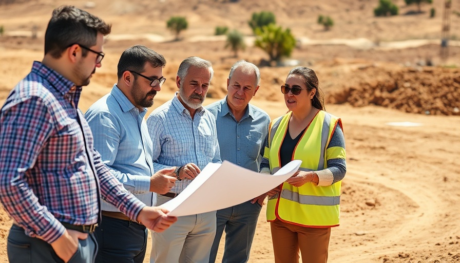 Professionals discussing future development at a Dallas construction site, sunny weather.