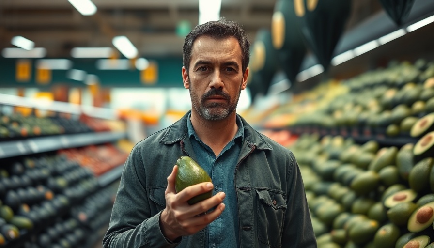 The Ugly Truth About Avocados: Man in store holding avocado.