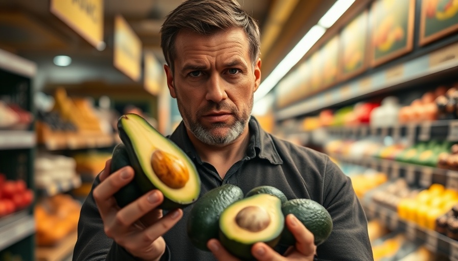 The ugly truth about avocados: man holding avocado in store.