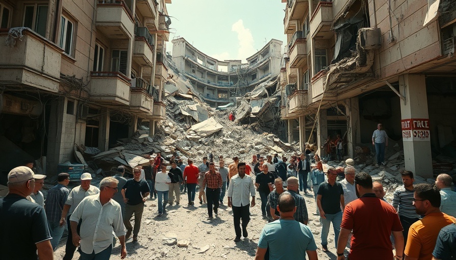 6.1 earthquake in Turkey aftermath with collapsed building and people.